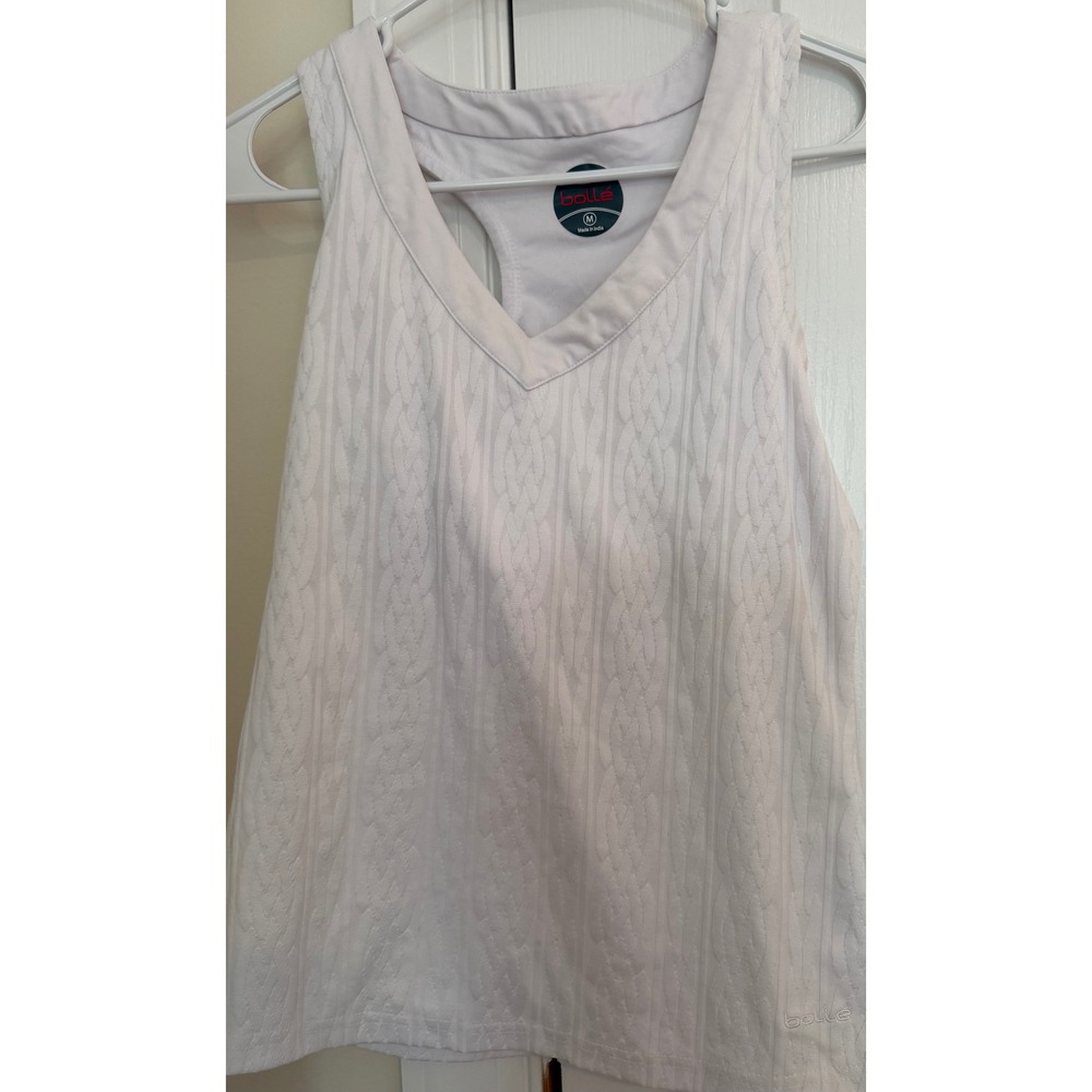 Bolle Women White Cable Knit Embossed Tennis Tank Top Racerback Shelf Bra Medium